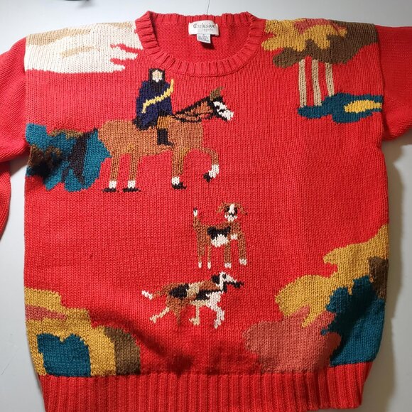 Exclusive Imports Crewneck Hunt Scene 80s Sweater Sz M- shipping incl. - Picture 2 of 16